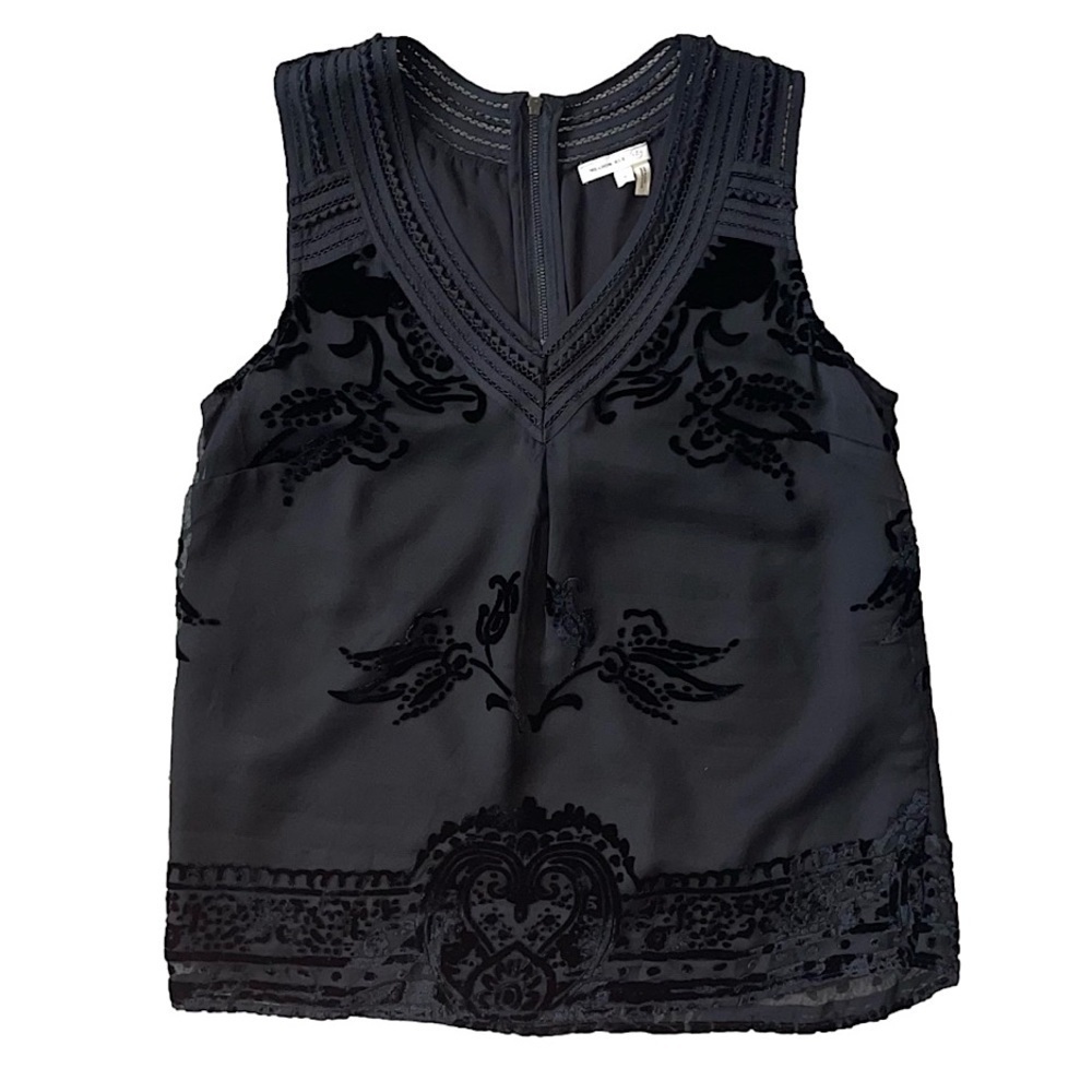 Anthropologie Meadow Rue Fanya Black Burnout Floral Velvet Tank, S